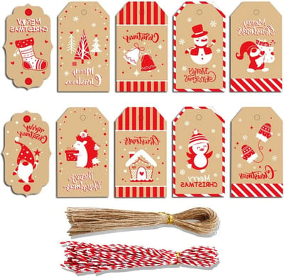 Set van 100 Kerst Cadeaulabels van Kraft Papier, Perfect voor Geschenkverpakking en Feestdecoratie