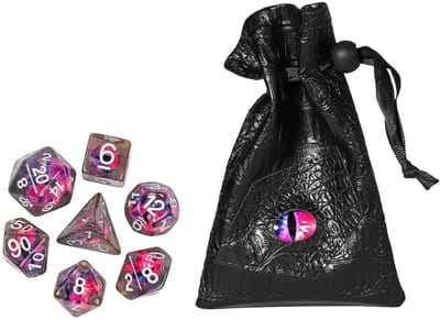 Dailygoods- Dobbelstenen Lichtgevend - Dobbelstenen Set - Dobbelstenen met Tas - Rode/Blaue Leren Tas - Uniek Ontwerp - Mysterieuze Sfeer - Dobbelsteenenset