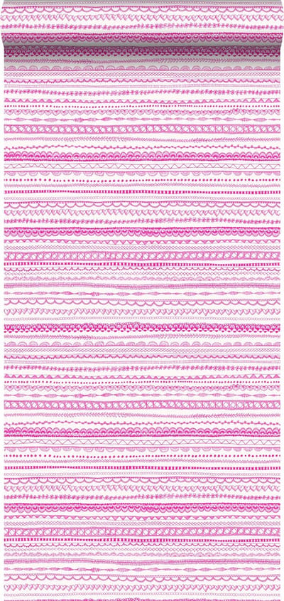 ESTAhome behang kanten linten fuchsia roze - 53 cm x 10.05 m - 138840