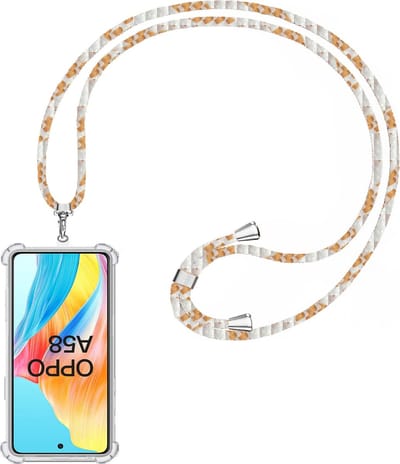 Telefoonkoord + Hoesje Geschikt voor OPPO A58 4G - Lengte Verstelbaar - Telefoonketting - Shock Proof Case - Wit Goud