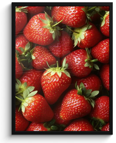 Poster in lijst - Fotolijst 50x70 cm - Posters - Aardbei - Fruit - Rood - Posterlijst zwart - Decoratie - Wanddecoratie woonkamer - Muurdecoratie slaapkamer