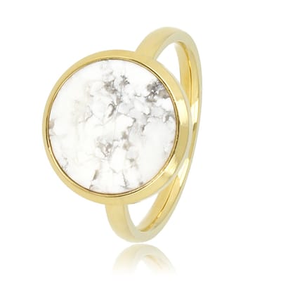 My Bendel - Ring Goudkleurig met Ronde Marble - Goudkleurige Ring - Marmeren Edelsteen - Uniek Sieraad - met Luxe Cadeauverpakking | Sieraden Voor Dames | Maat 16.00 Mm / Maat 50