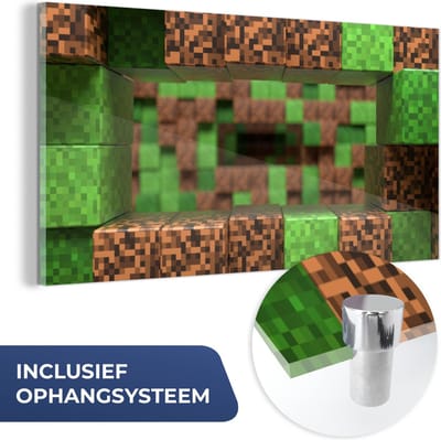 MuchoWow® Glasschilderij 40x20 cm - Schilderij acrylglas - Gaming - Blokken - Gamen - Kinderen - Foto op glas - Schilderijen