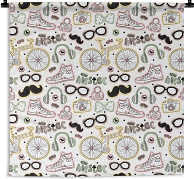 Wandkleed - Wanddoek - Doodle - Koptelefoon - Patroon - 180x180 cm - Wandtapijt