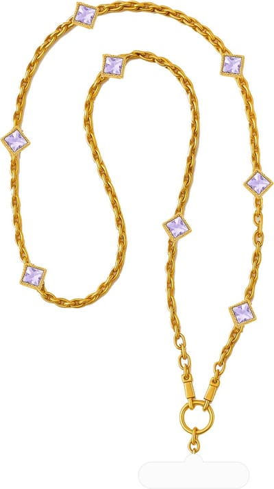 LéClé Goud Telefoonkoord - Paars Kristal - Crossbody Ketting 120 cm