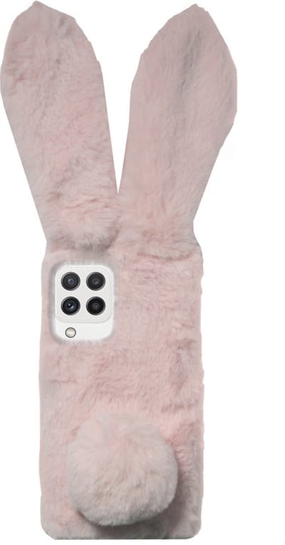 ADEL Siliconen Back Cover Softcase Hoesje Geschikt voor Samsung Galaxy M22/ A22 (4G) - Roze Konijn Pluche Stof