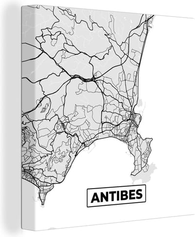 Canvas Schilderij Kaart - Stadskaart - Antibes - Plattegrond - Frankrijk - 20x20 cm - Wanddecoratie