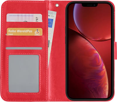 Hoesje - Met Pasjeshouder - Geschikt voor Apple iPhone 14 - Luxe Bookcase Portemonee - Flip Case - Kunstleer Book Case - Flipcase - Book Cover - Walletcase - Portemonneehoes - Rood