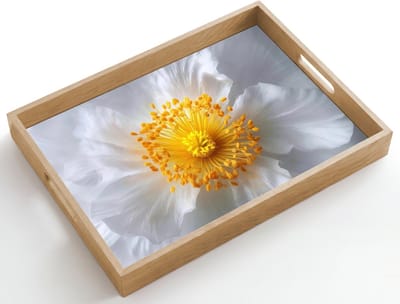 Dienblad hout 50x35 cm - Schootdienblad - Wit - Bloem - Elegant - Borrelplank rechthoek - Plateau dienbladen