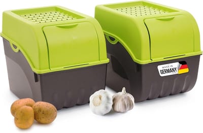 Aardappelbewaardoos | 2x groot 9L | GROEN | Aardappeldoos | Stapelbare groentekist, uienkist, aardappelmand, fruitkist, aardappelkist, uienopslag, voedselcontainer, wortelen