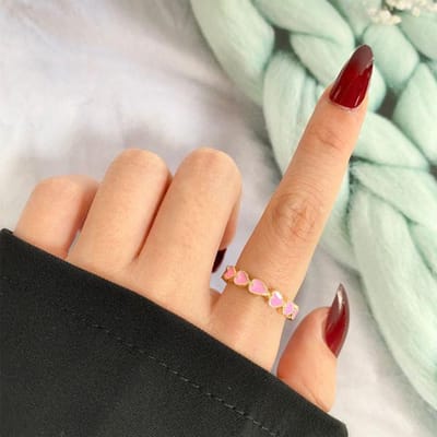 Nouveaux Anneaux Ins Créatifs Mignons Colorés Double Couche Cœur d'Amour Vintage Goutte d'Huile Métal Anneaux Cœur Pour Femmes Filles Bijoux de Mode Resizable beige