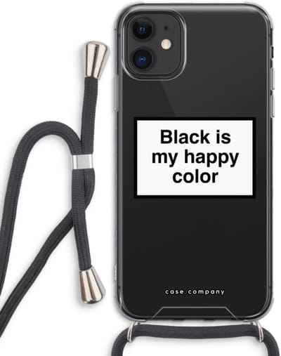 Case Company® - Hoesje met koord geschikt voor iPhone 11 hoesje met Koord - Black is my happy color - Telefoonhoesje met Zwart Koord - Bescherming aan alle Kanten en Over de Schermrand