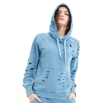 SCR. Wear - Nirora Hoodie - Sweatshirt - Dames Sportkleding - Met Gescheurde Details - Blauw - M