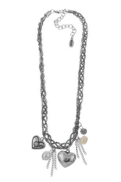Behave - Korte ketting met hartvorm bedels en parels - Zilverkleur - 40 cm + verlengketting