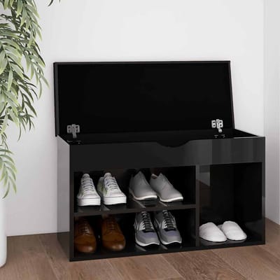 vidaXL - Schoenenbank - met - kussen - 80x30x47 - cm - hout - hoogglans - zwart