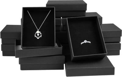 Set van 12 zwarte rechthoekige sieradendozen met deksel, 9 x 7 x 3 cm, ideaal voor het opbergen en presenteren van oorbellen, kettingen, armbanden en ringen