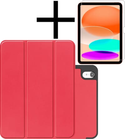 Hoes - Geschikt voor Apple iPad A16/A18 (2022/2025/2026) - 10.9 & 11 inch (10e, 11e & 12e generatie) - Met Screenprotector - Trifold Bookcase - Hard Cover Case - Met Uitsparing Geschikt voor Apple Pencil - Hardcover Book - Tablet Hoesje - Rood