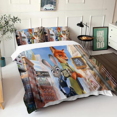 Zootopia Judy Nick Dekbedovertrek Set Dekbed Beddengoed 3D Kinderbeddengoed Set 3-Delig 1 Dekbedovertrek King Size AU Double(180*210cm)3pcs