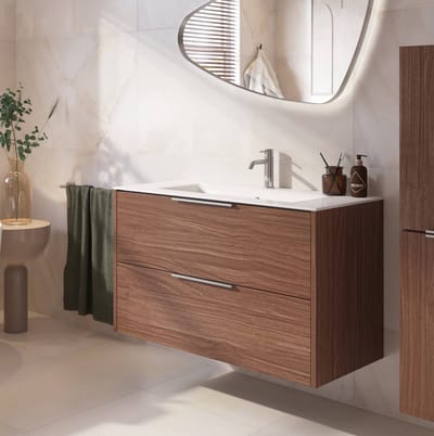 Saqu Lima badmeubel incl. glans witte keramische wastafel 100x46x61cm noten urban – chromen greep
