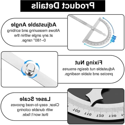 Verstelbare Protractor van RVS met Vergrendelingsschroef, 0-180 Graden, Ideaal voor School en Houtbewerking, Precisie Meetinstrument van 150 mm