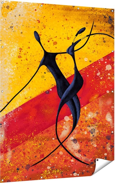 Gards Tuinposter Abstracte Kunst - Dansend Afrikaans Paar - 120x160 cm - Tuindoek - Tuindecoratie - Wanddecoratie buiten - Tuinschilderij