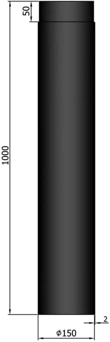 Kachelpijp Ø150 lengte 1000 met verjonging - zwart - staal 2mm