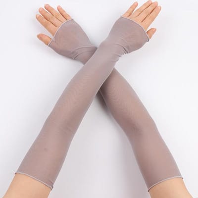 Protection Solaire d'Été Longs Gants Sans Doigts pour Femmes Mailles Fines Transparentes en Dentelle Manches pour Bras Protection Solaire UV Mitaines Sexy Respirantes One Size gray