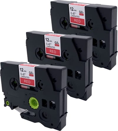 DULA Brother Compatible label tape- Tze-435 - 3 cassettes - Brother P-Touch - Wit op rood - 12mm x 8m