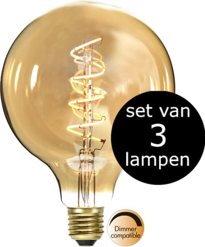 3-Pack | G125 Globelamp - E27 - 3.2W - Super Warm Wit - 2200K - Dimbaar