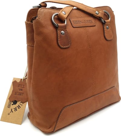 Hill Burry – VB100208 - 4065 - echt lederen - dames Rugzak en schoudertas - stevig - chique - uitstraling - vintage leder- bruin /cognac