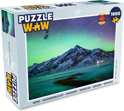 Puzzel Berg - Noorderlicht - Zweden - Sneeuw - Groen - Winter - Legpuzzel - Puzzel 1000 stukjes volwassenen