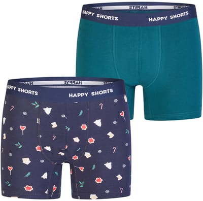 Happy Shorts Heren Boxershorts Kerst 2-Pack Donkerblauw/Groen - Maat S
