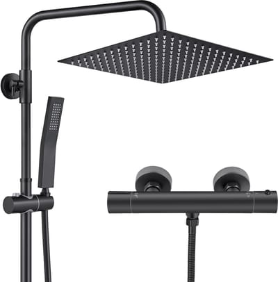 Auralum Max Regendouche met Thermostaatkraan - Doucheset - RVS Regendoucheset - 10 inch Douchekop - Thermostatische douchekolom - Waterbesparend - Zwart