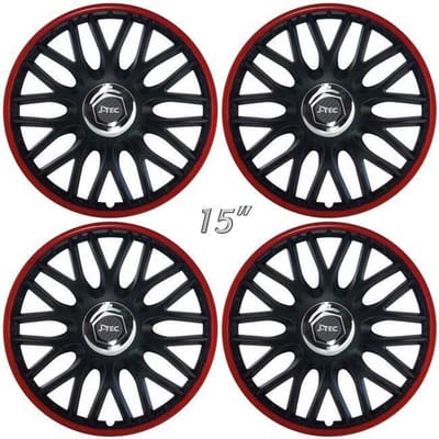 Wieldoppen ORDEN-BRR 15 inch satijn-zwart/rode rand (set a 4 stuks in doos)