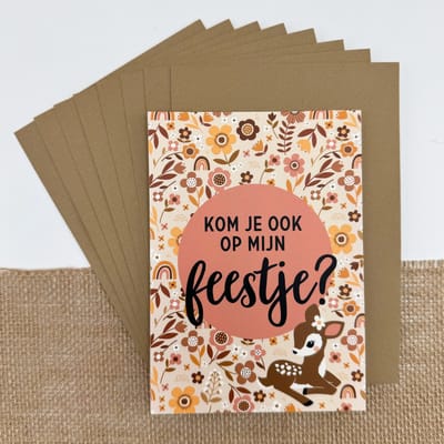 Uitnodigingen kinderfeestje hertje incl enveloppen - verjaardag kind - uitnodigingskaarten - 8 stuks
