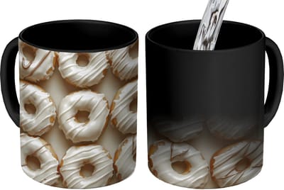 Magische Mok - Foto op Warmte Mokken - Koffiemok - Donuts - Chocolade - Wit - Beige - Magic Mok - Beker - 350 ML - Theemok