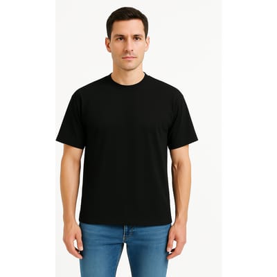 JUSTEVER 100% katoenen oversized T-shirt met ronde hals, zwart, voor heren - Alpha