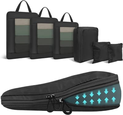 Famanu – Kofferorganizer set – 6 stuks – Comprimeerbare packing cubes – Zwart – Voor overzichtelijk reizen