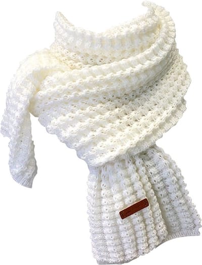Gebreide sjaal | winter warme sjaal | wit | heren | dames | witte gebreide winter sjaal / rib structuur