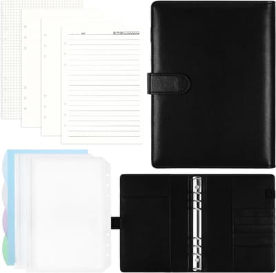 Allecta - Ringband Notitieboek A5 met 240 vellen navulpapier en vakken - Planner map voor kantoor, school en reizen - Zwart