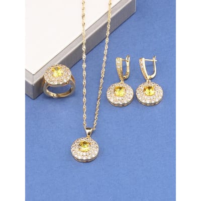 Unieke Ronde Sieraden & Accessoires Brazilië Verguld Zirkonia Bruidssets Zirkonia Ringen/Hanger/Ring Ketting Voor Vrouwen Cadeau resizable gray