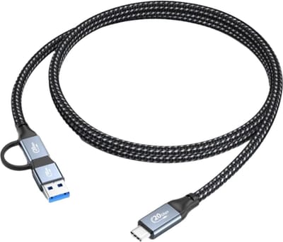 DrPhone ChargeLine – Oplaad En Datakabel – Nylon Gevlochten – Vermogen Tot 100W – 20Gbps Dataoverdracht – Type-C & USB 3.0 – 0.3 Meter