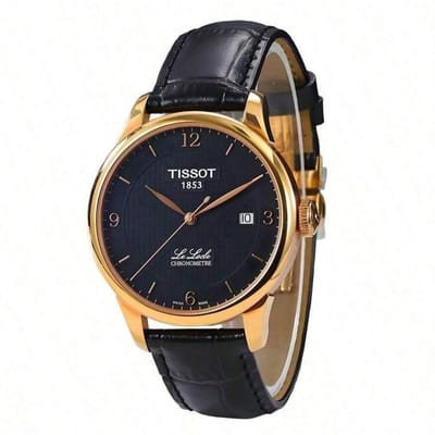 Dit chique gouden Tissot Le Locle Automatische horloge met echt lederen bandje trendy luxe accessoire, essentieel zowel stijlvol T006.408.36.057.00 zwart