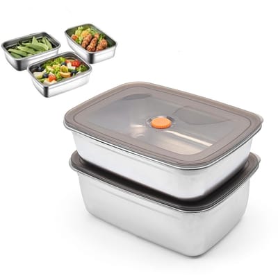 Dailygoods- Vershouddozen 2 stuks - Roestvrij Stalen Container met Deksel - 1000 ml/1500 ml - Lekvrij - Voor Thuis/Picknick - Eenvoudig te Reinigen - Opbergdozen