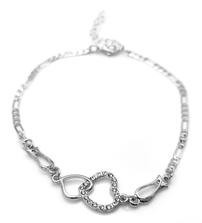 Enkelbandje met open hartje met strass 21-25 cm - zilverkleurig