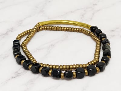 Mei's - Tibetan Copper Onyx - armband dames - koper zwart - polsmaat 16 cm