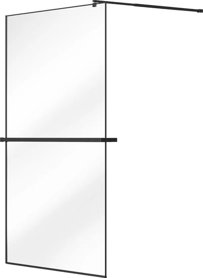 Vente-unique Gebogen Italiaanse douchewand met handdoekhouder en plankje - 120 x 200 cm - Mat zwart - BONPERO