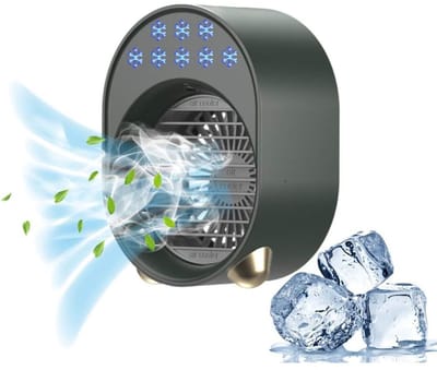 Oplaadbare USB-airco / Draagbare aircoventilator / Verdampingskoeler voor kantoor / Stille bureau-airco met verlichting in 7 kleuren & 3 snelheden / Luchtbevochtiger & vernevelaar voor thuis