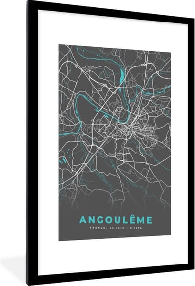 Fotolijst incl. Poster - Stadskaart - Plattegrond - Angoulême - Frankrijk - Kaart - 60x90 cm - Posterlijst