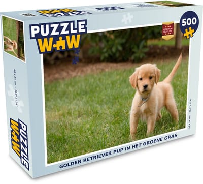 Puzzel Golden Retriever pup in het groene gras - Legpuzzel - Puzzel 500 stukjes